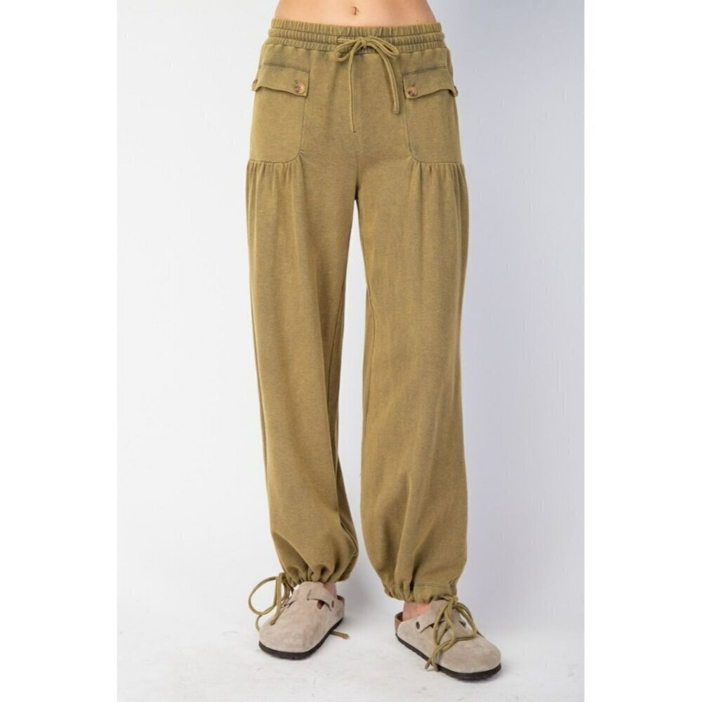 Ready For Takeoff Mineral Washed Terry Knit Pants in Olive - Picture 5 of 6